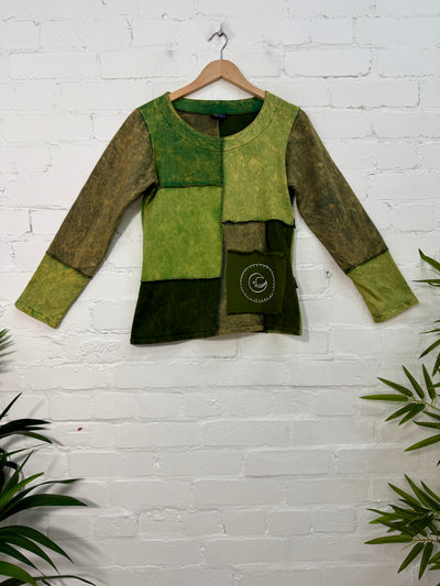 Patchwork Cotton Fleece Long Sleeve Top