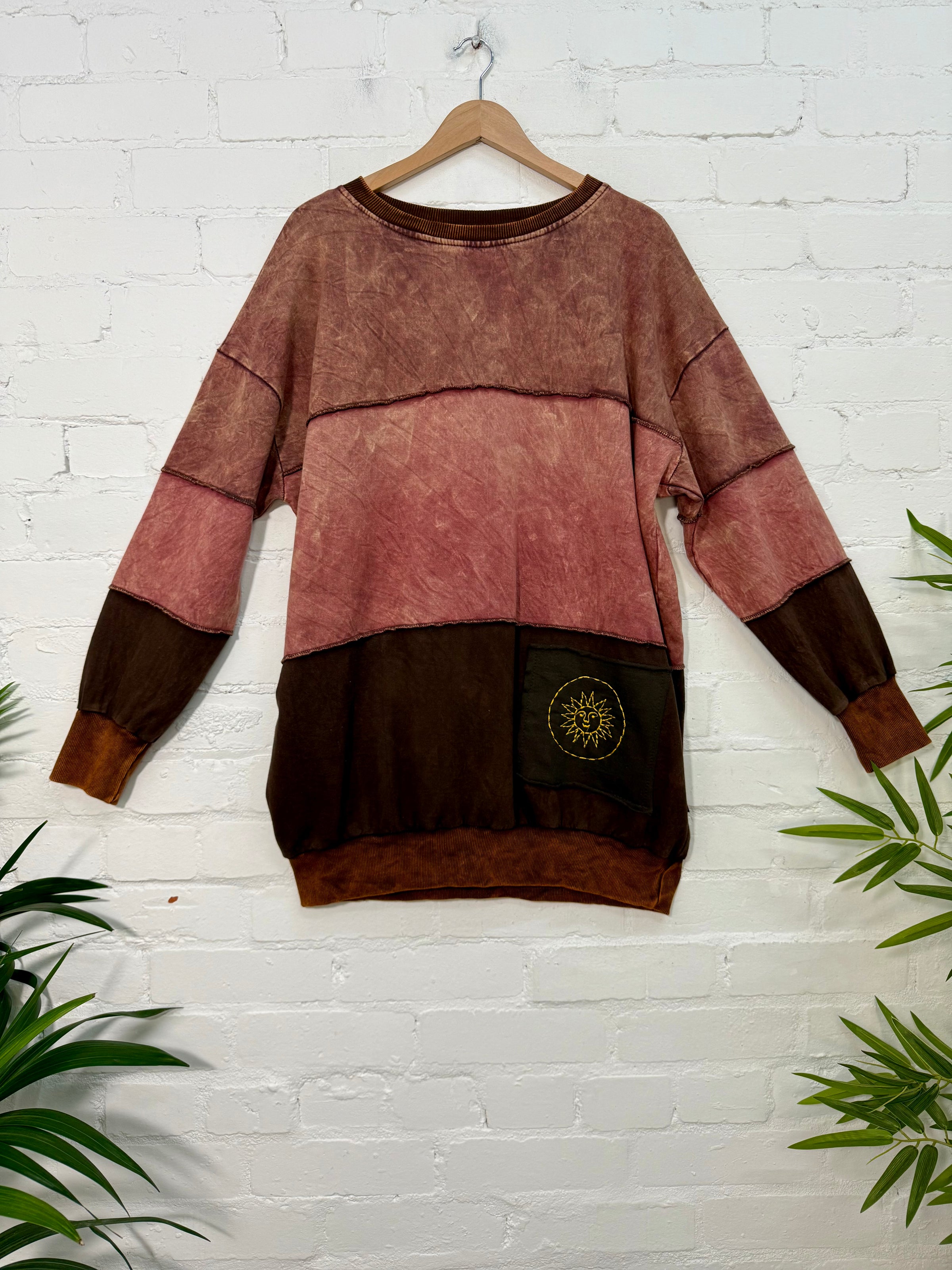 Patchwork Cotton Fleece Oversized Jumper