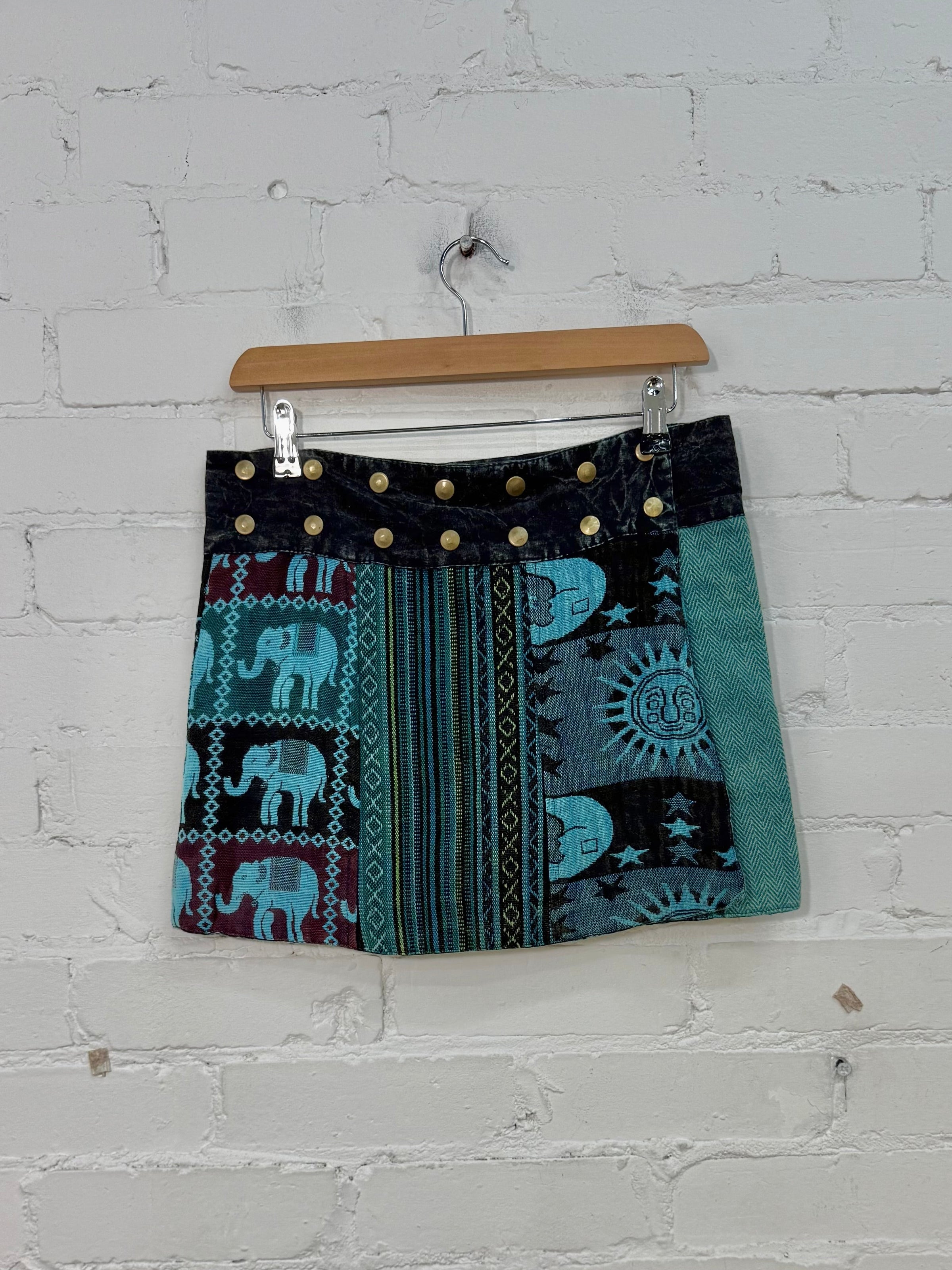Patchwork Gheri Short Popper Skirt