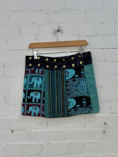 Patchwork Gheri Short Popper Skirt