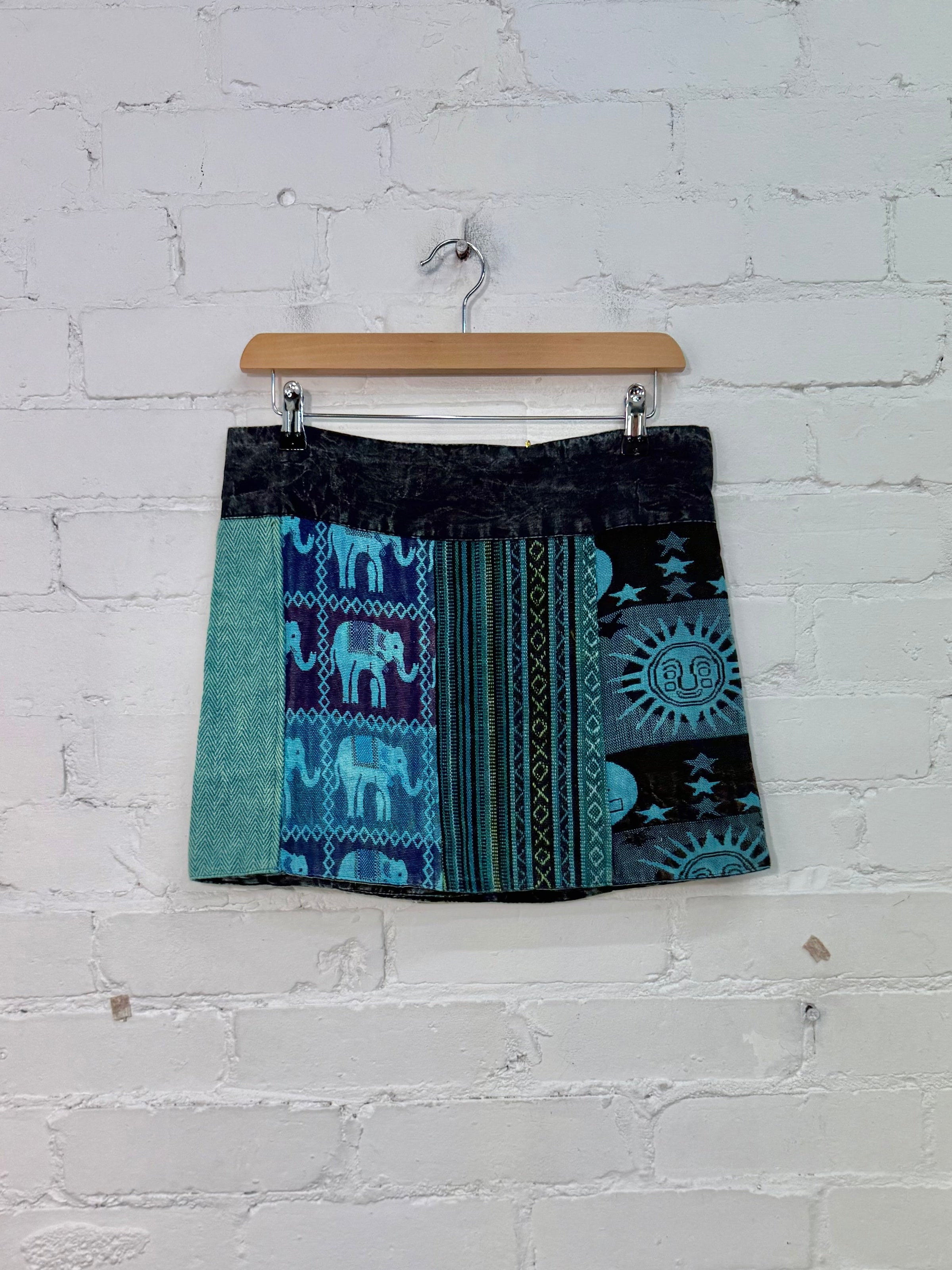 Patchwork Gheri Short Popper Skirt