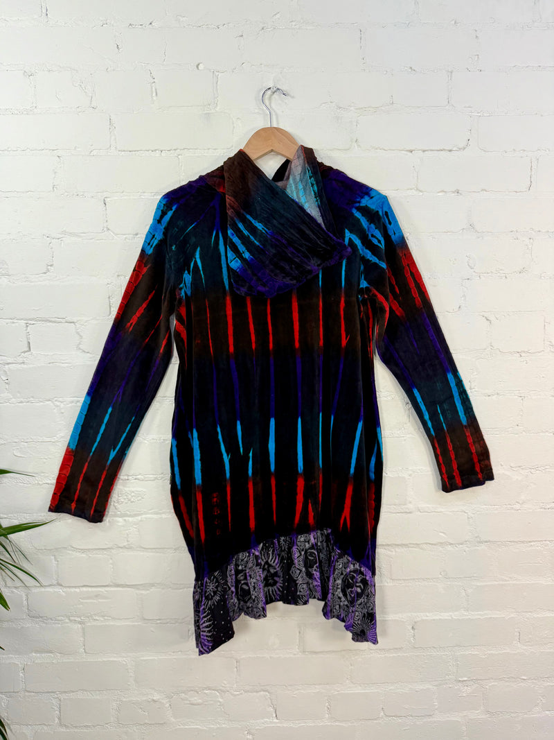 Multi Tie Dye Velvet Long Hood Top
