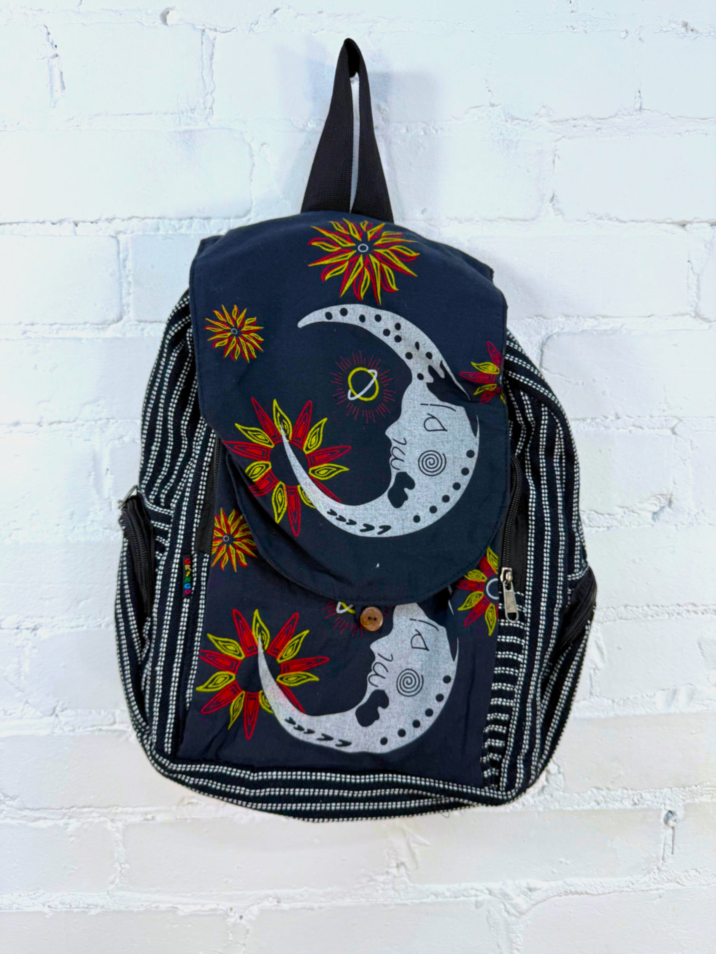 Large Moon Print Striped Rucksack
