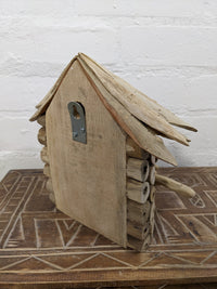 Round Driftwood Half Birdhouse with Bird