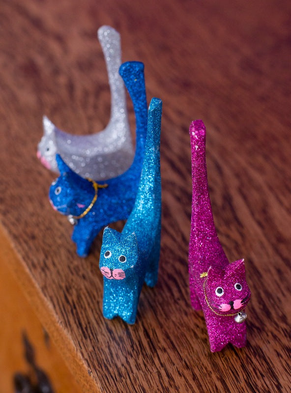 Set Of 4 Glitter Cats