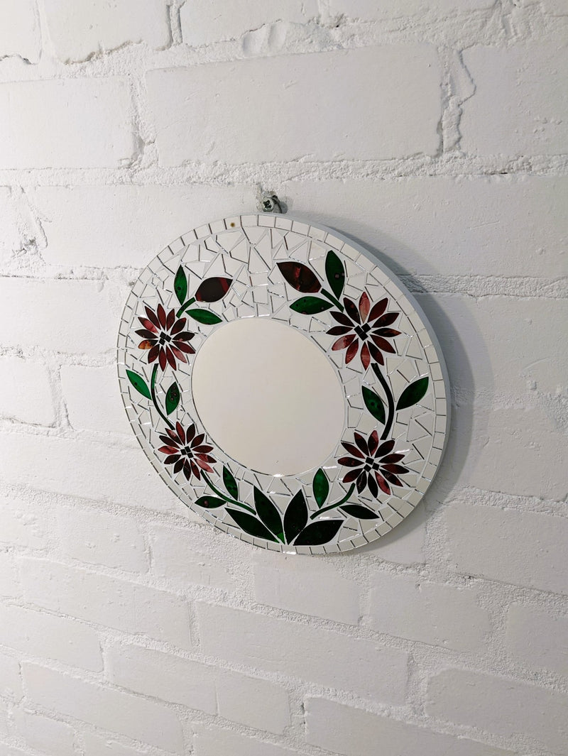 Round Mosaic Flower Mirror