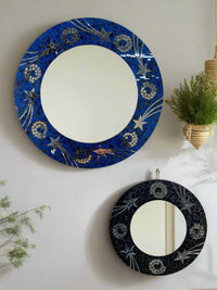 Blue Round Mosaic Stars & Spirals Mirror