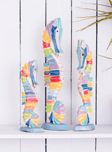 Set Of 3 Bright Multi Seahorses