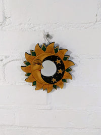 Small Wooden Moon And Sun Mirror