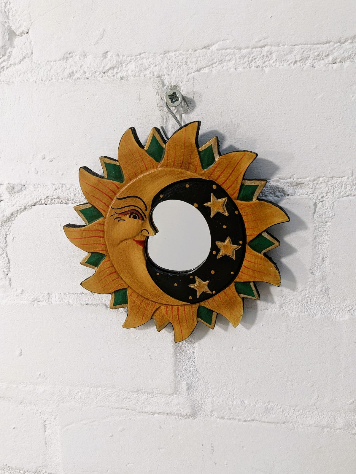 Small Wooden Moon And Sun Mirror