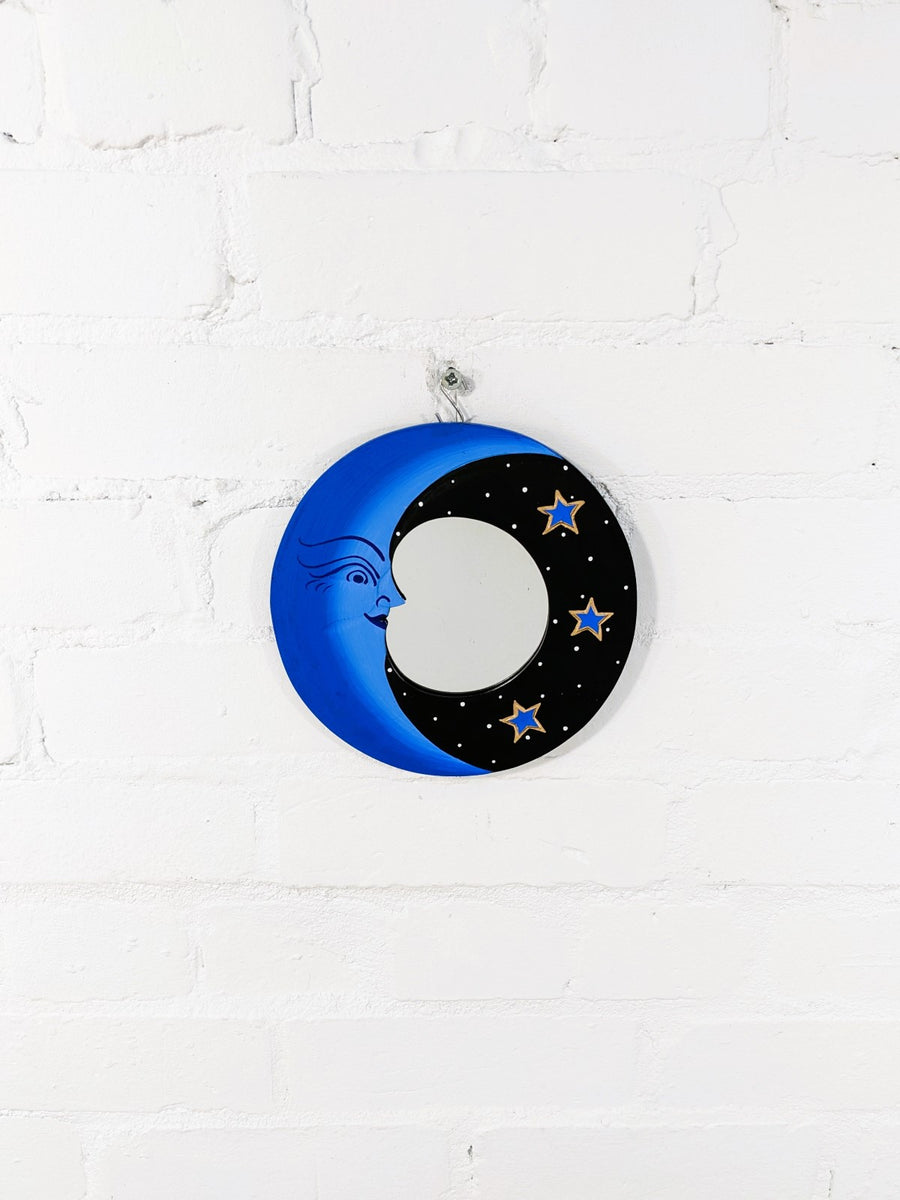 Blue Wooden Moon Mirror
