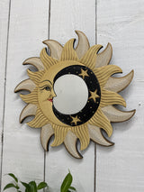 Yellow Moon & Stars Wooden Mirror