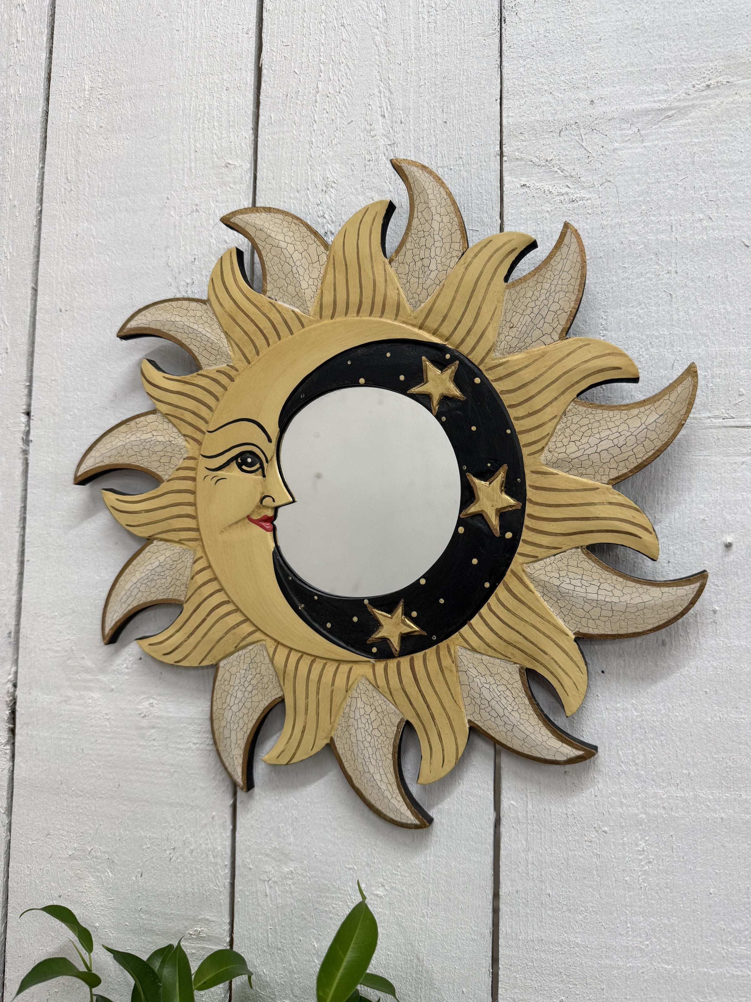Yellow Moon & Stars Wooden Mirror