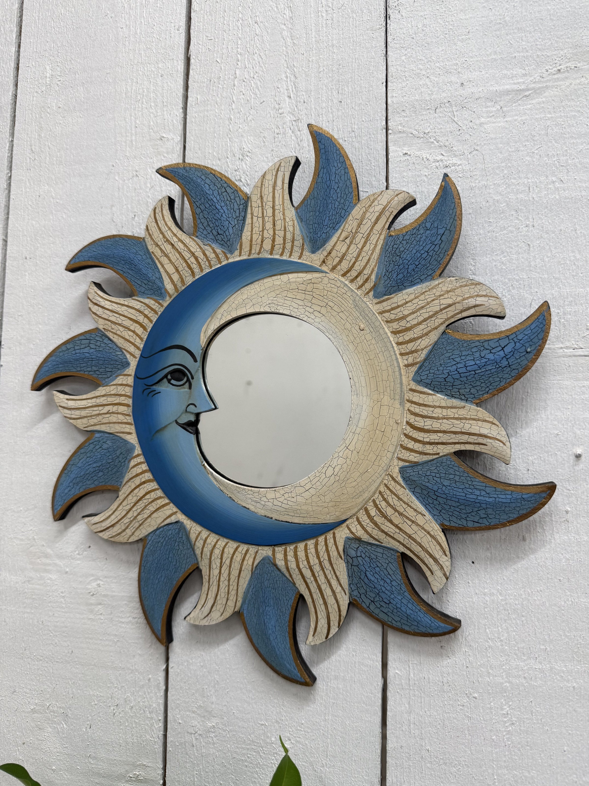 Blue Moon & Stars Wooden Mirror
