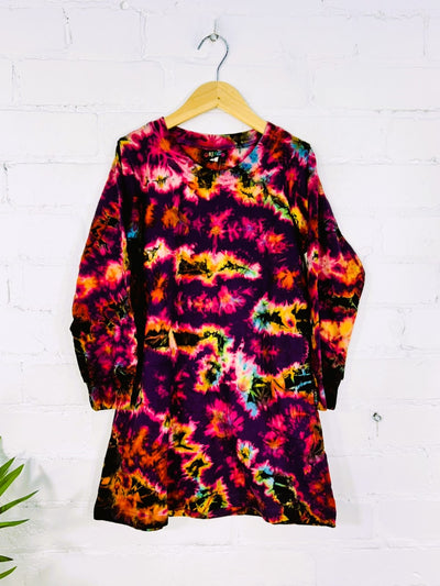Kids Tie Die Long Sleeve Dress