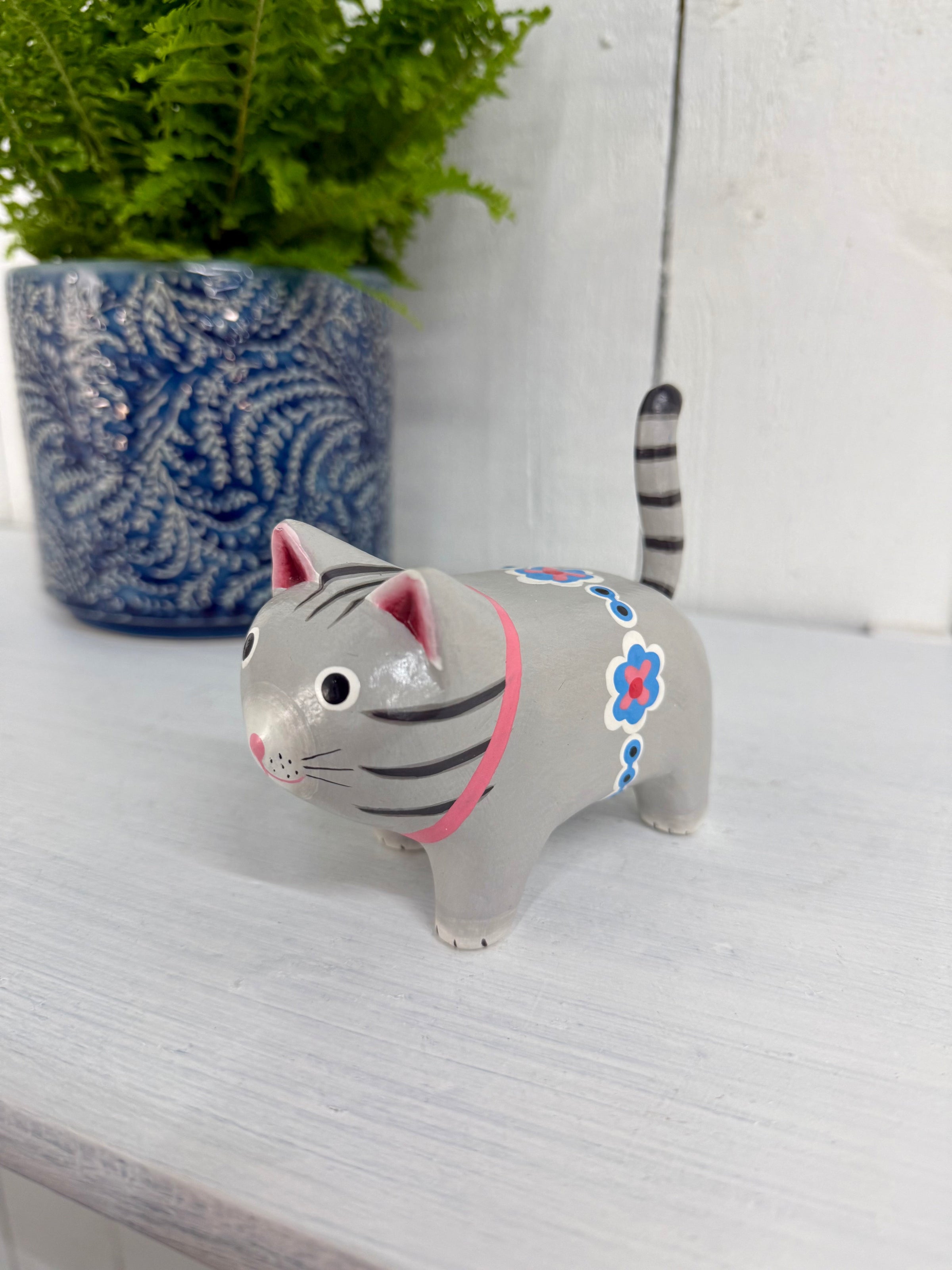 Chunky Wooden Grey Cat