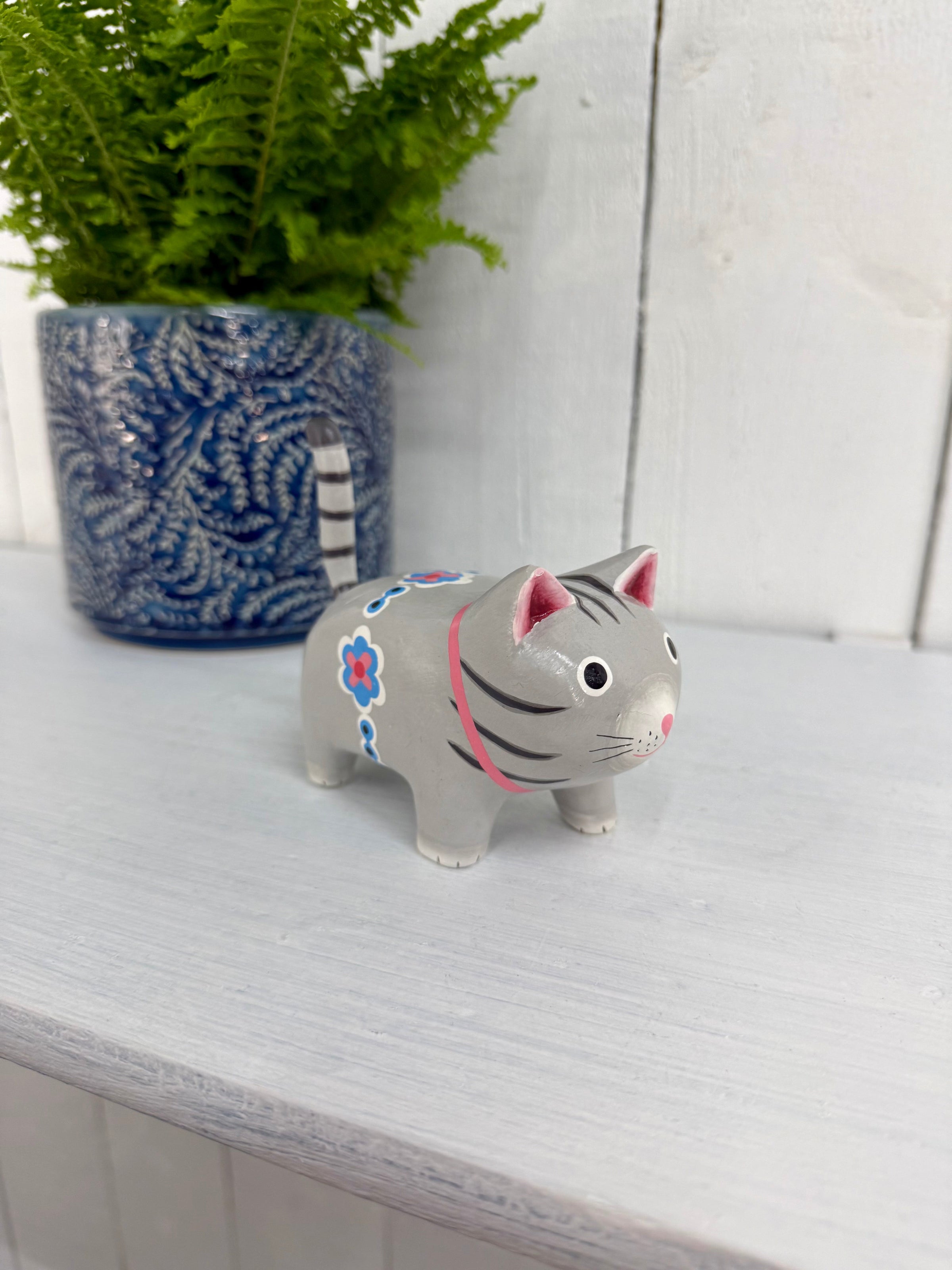 Chunky Wooden Grey Cat
