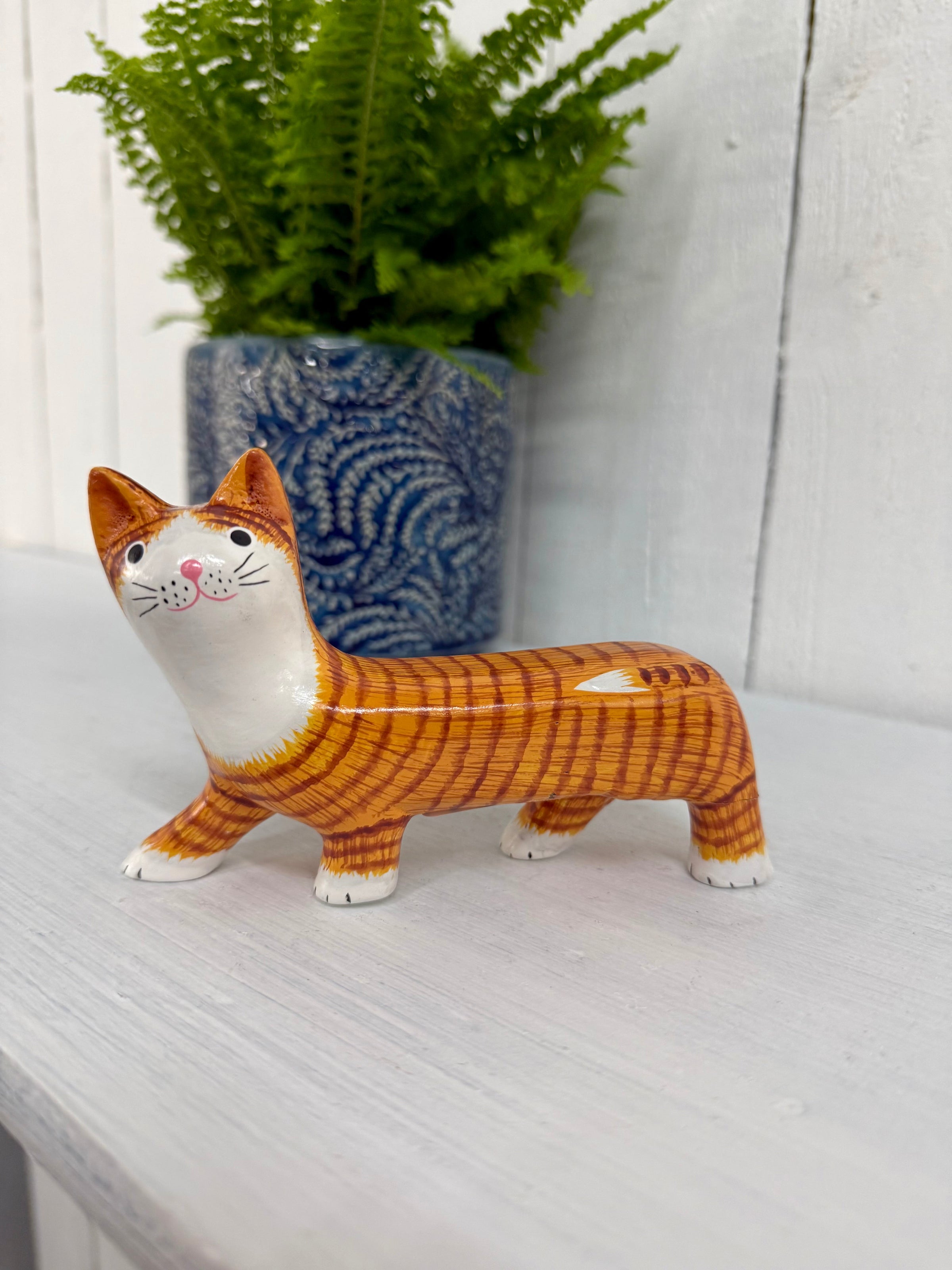 Elongated Wooden Ginger Cat