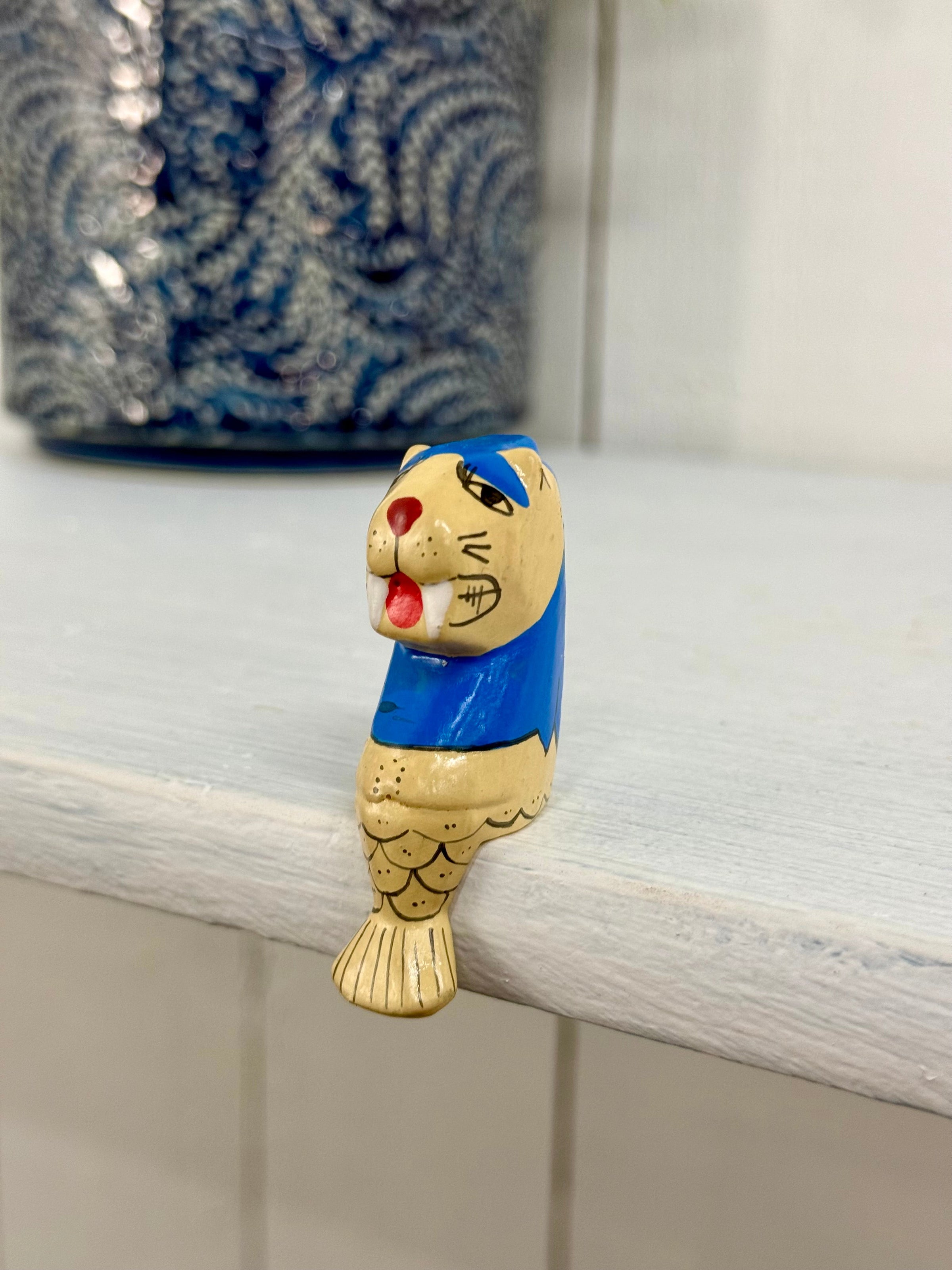 Tiny Wooden Walrus Shelf Sitter