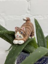 Stripy Stretching Wooden Cat