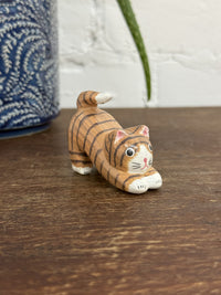 Stripy Stretching Wooden Cat