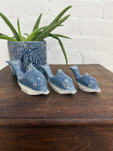 Set of Three Blue Wooden Dolphins