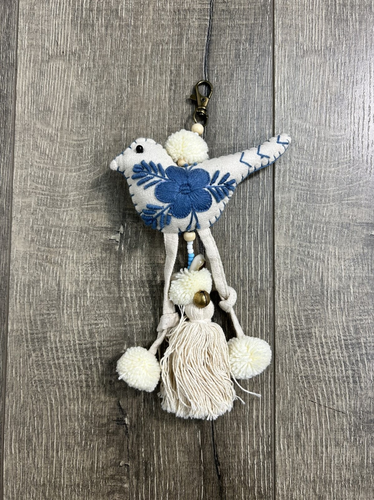 Blue & White Dove Tassel Keyring