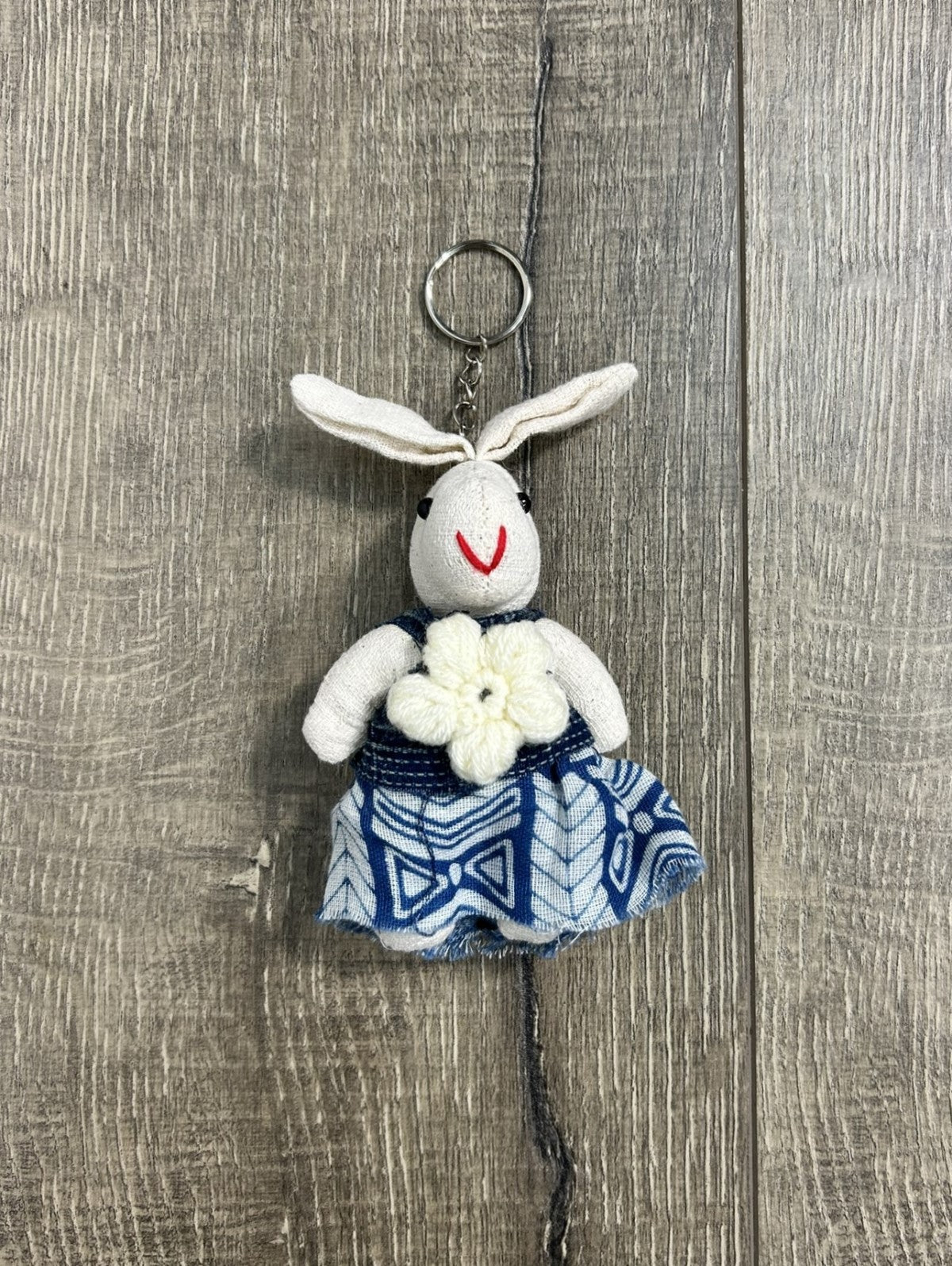 Blue & White Bunny Keyring