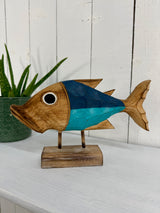 Carved Wooden Fish on Stand