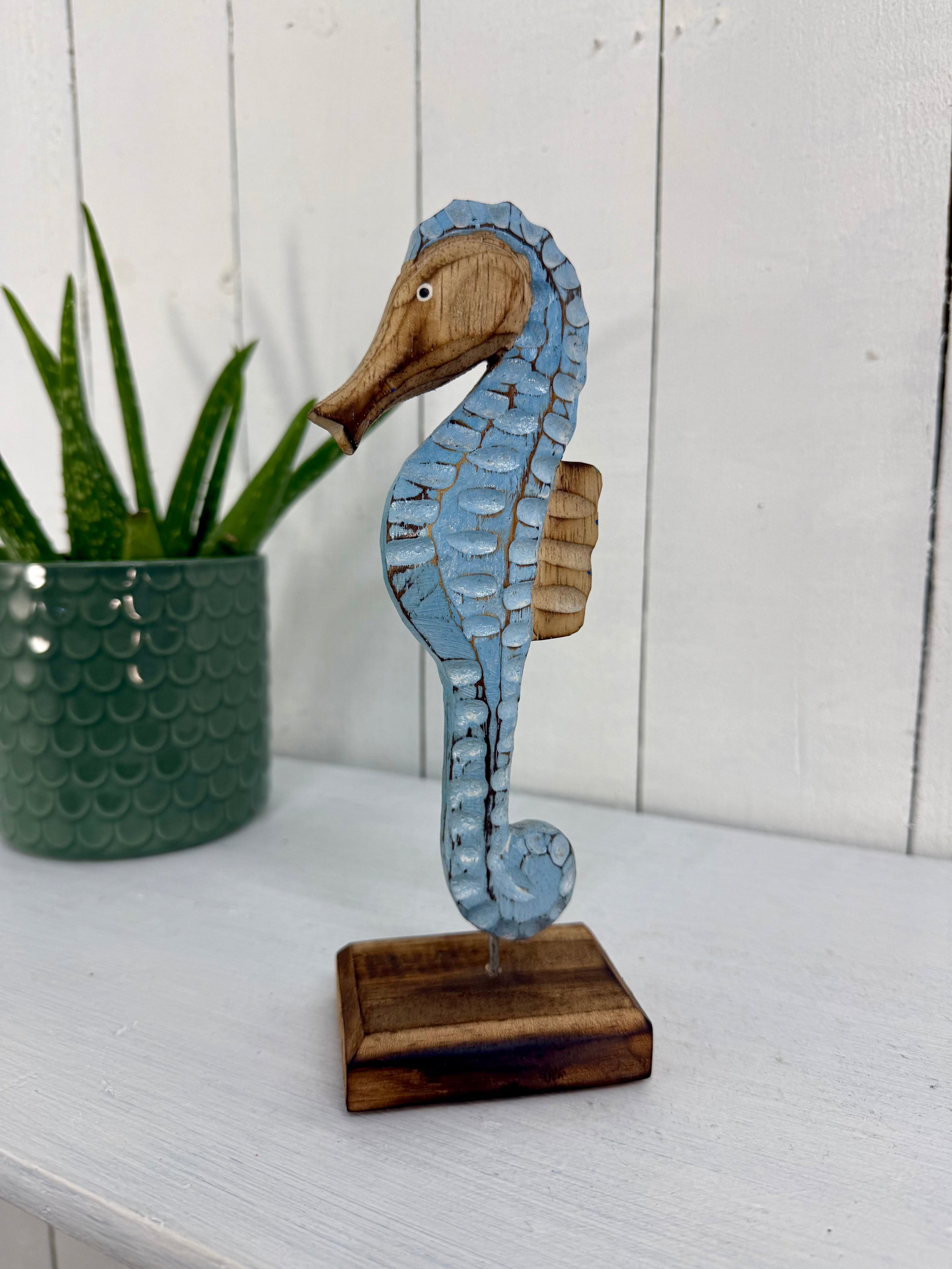 Carved Wooden Seahorse on Stand