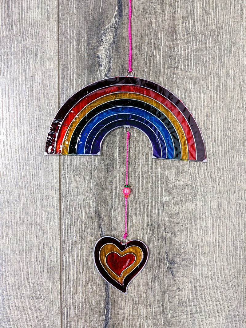 Rainbow With Hanging Heart Suncatcher