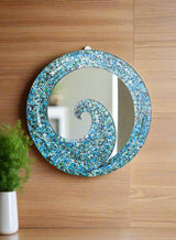 Blue Mosaic Wave Mirror