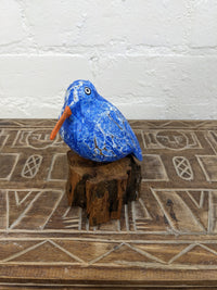 White Wooden Painted Bird On Driftwood Stand