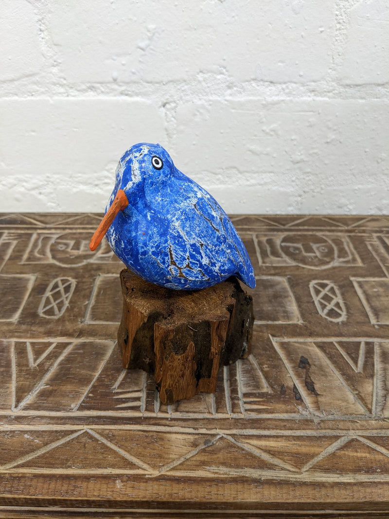 White Wooden Painted Bird On Driftwood Stand