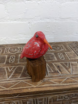 Wooden Painted Bird On Driftwood Stand