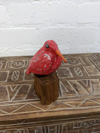 White Wooden Painted Bird On Driftwood Stand