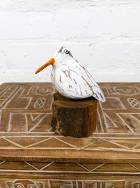 White Wooden Painted Bird On Driftwood Stand