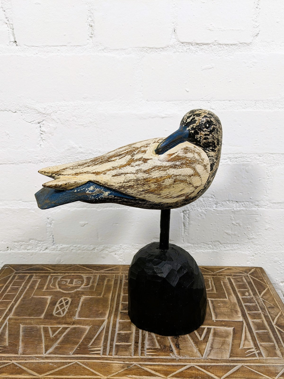 Bird On Wood Turned Head Black Blue