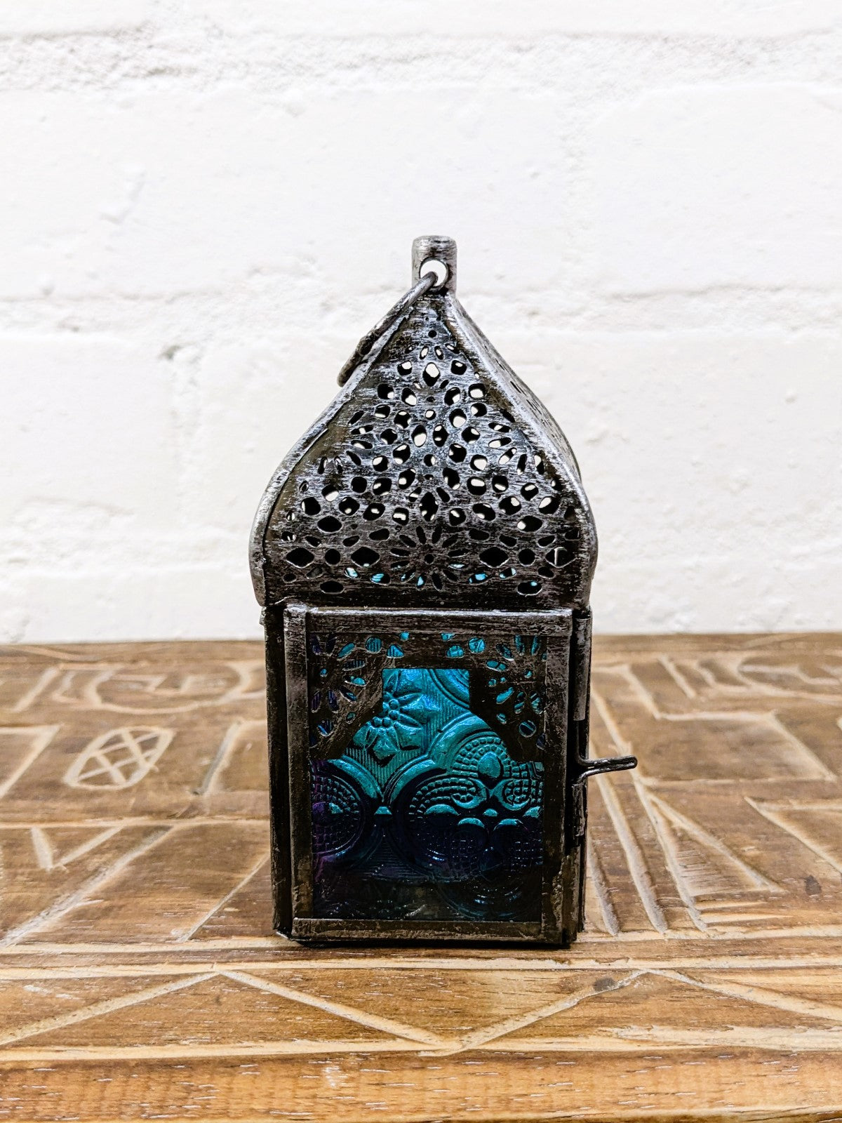 Black Turquoise-Glass Lantern