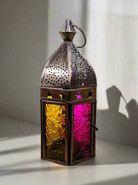 Copper Antique Yellow-Glass Lantern