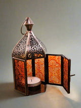 Copper Antique Orange Glass Lantern