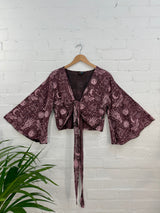 Screen Print Flared Sleeve Tie Wrap Top