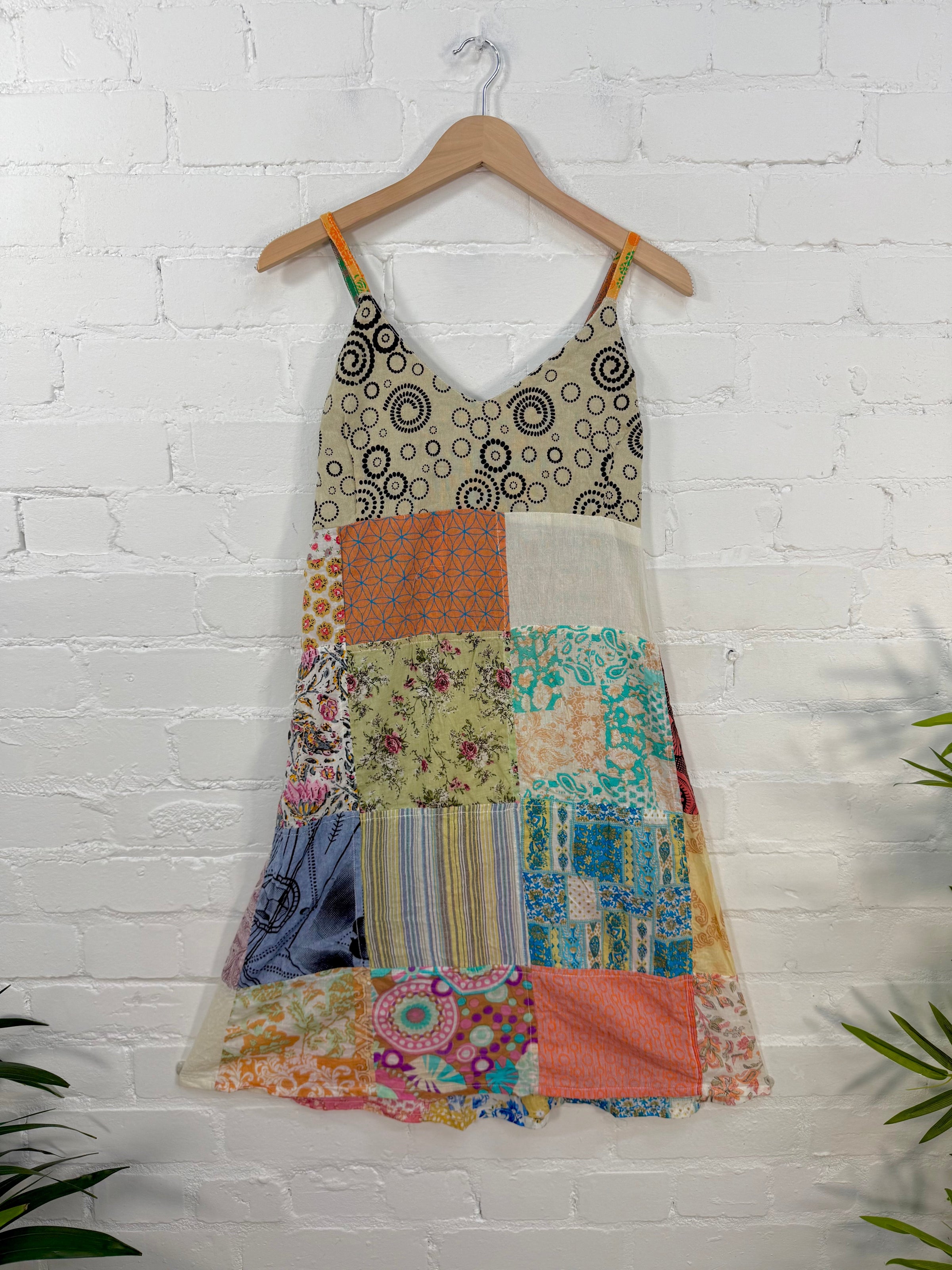 Patchwork Strappy Midi Dress
