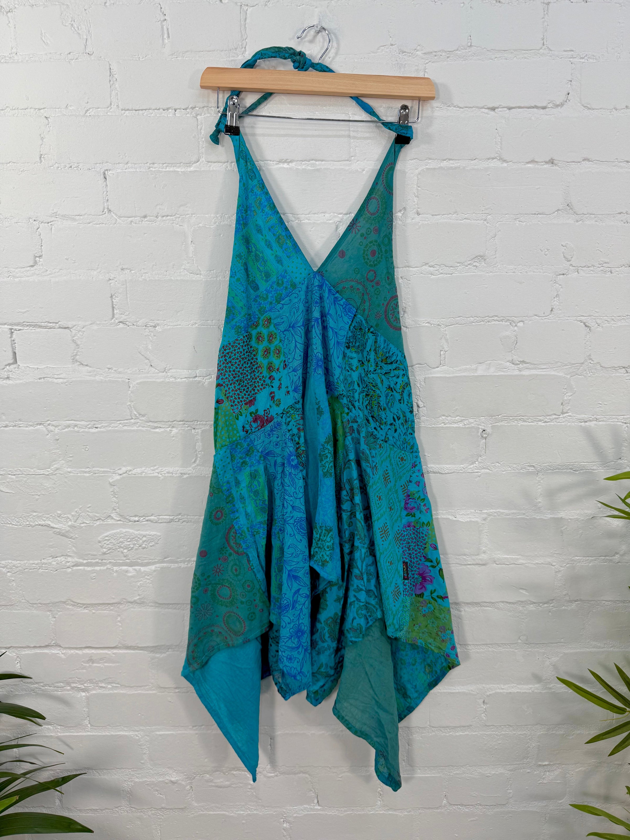 Patchwork Short Halter Neck Dress