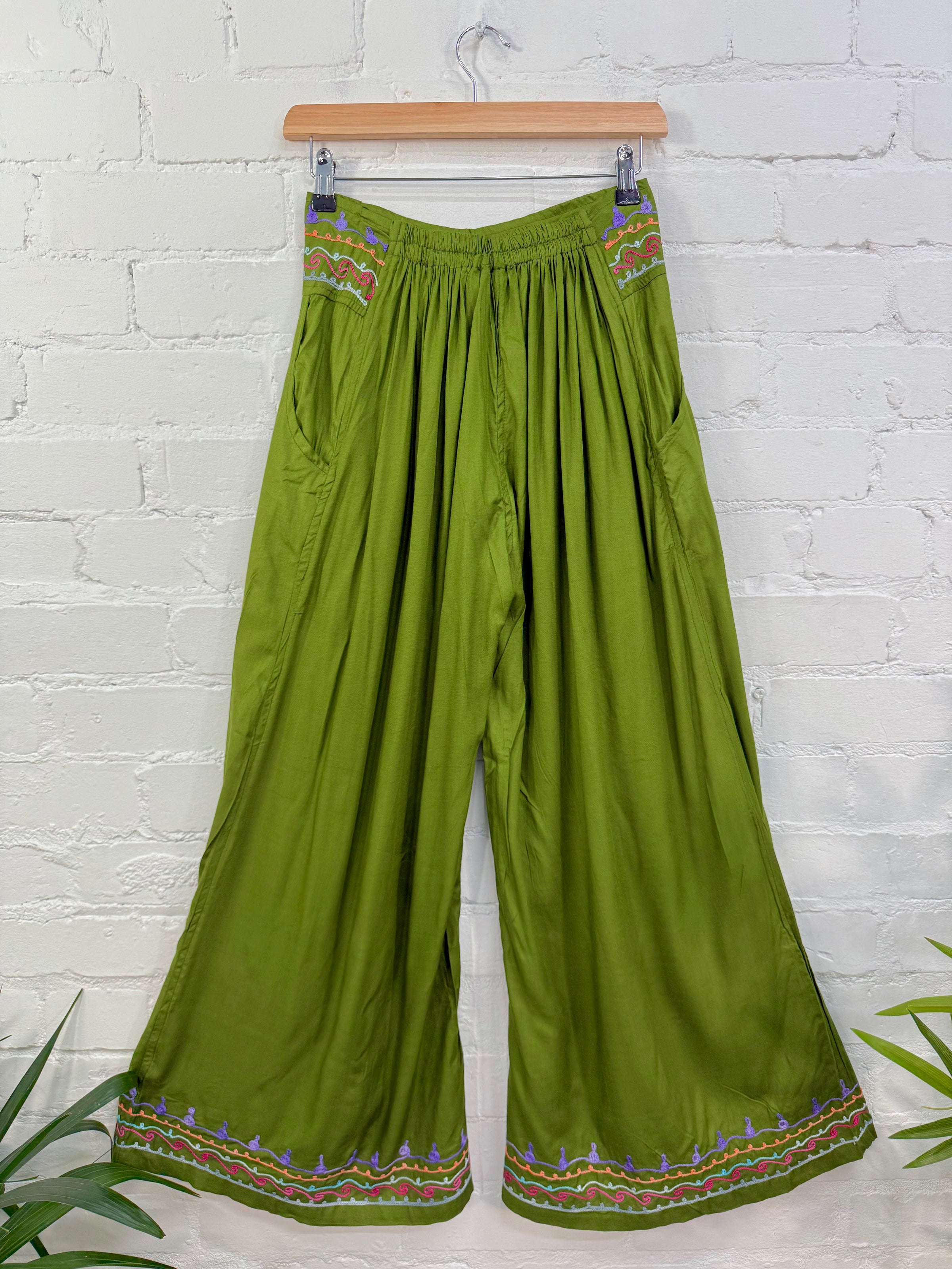Embroidered Wide Leg Trousers