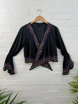 Embroidered Cropped Tie Top
