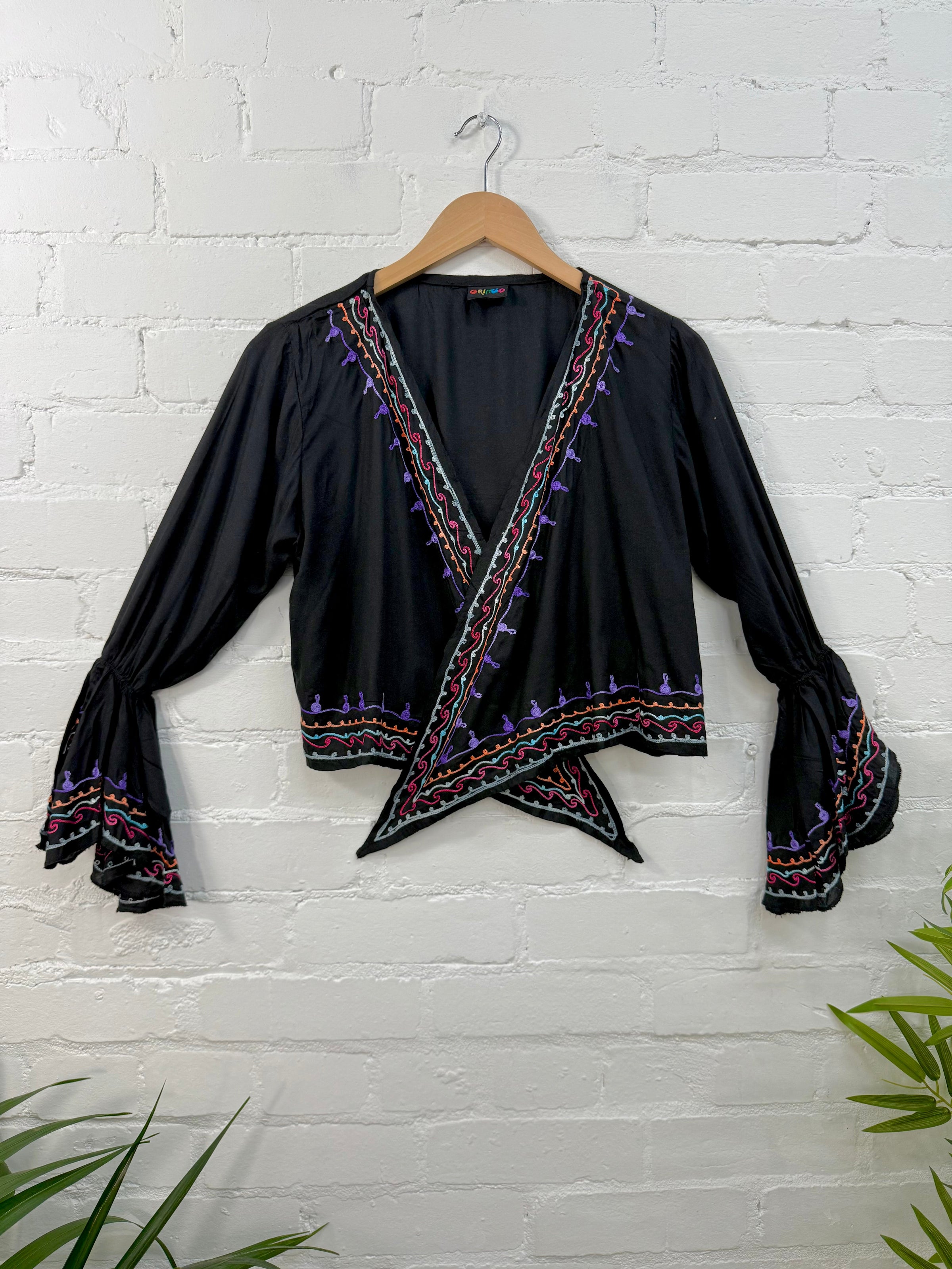 Embroidered Cropped Tie Top
