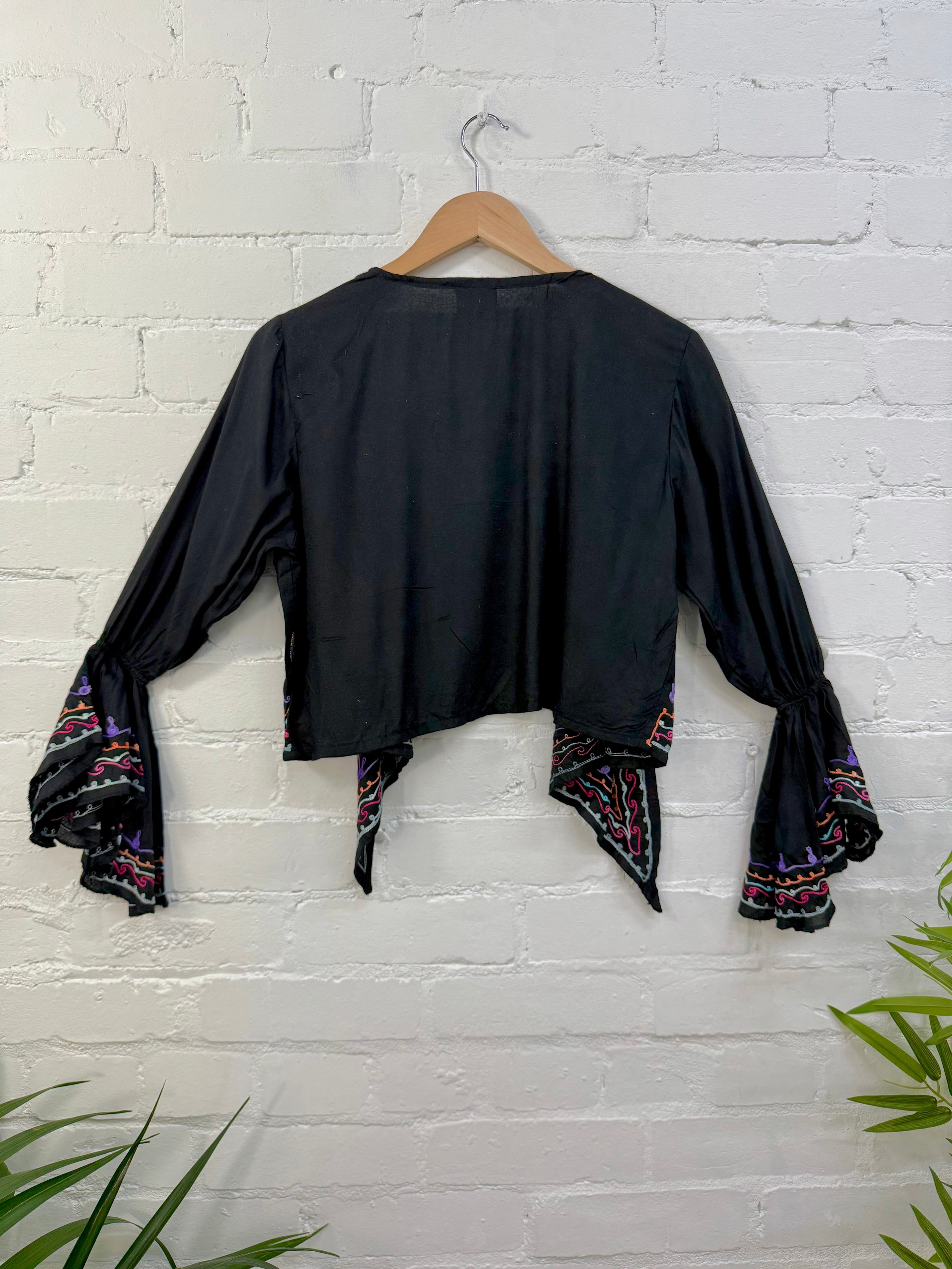 Embroidered Cropped Tie Top