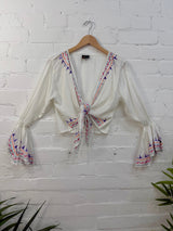 Embroidered Cropped Tie Top