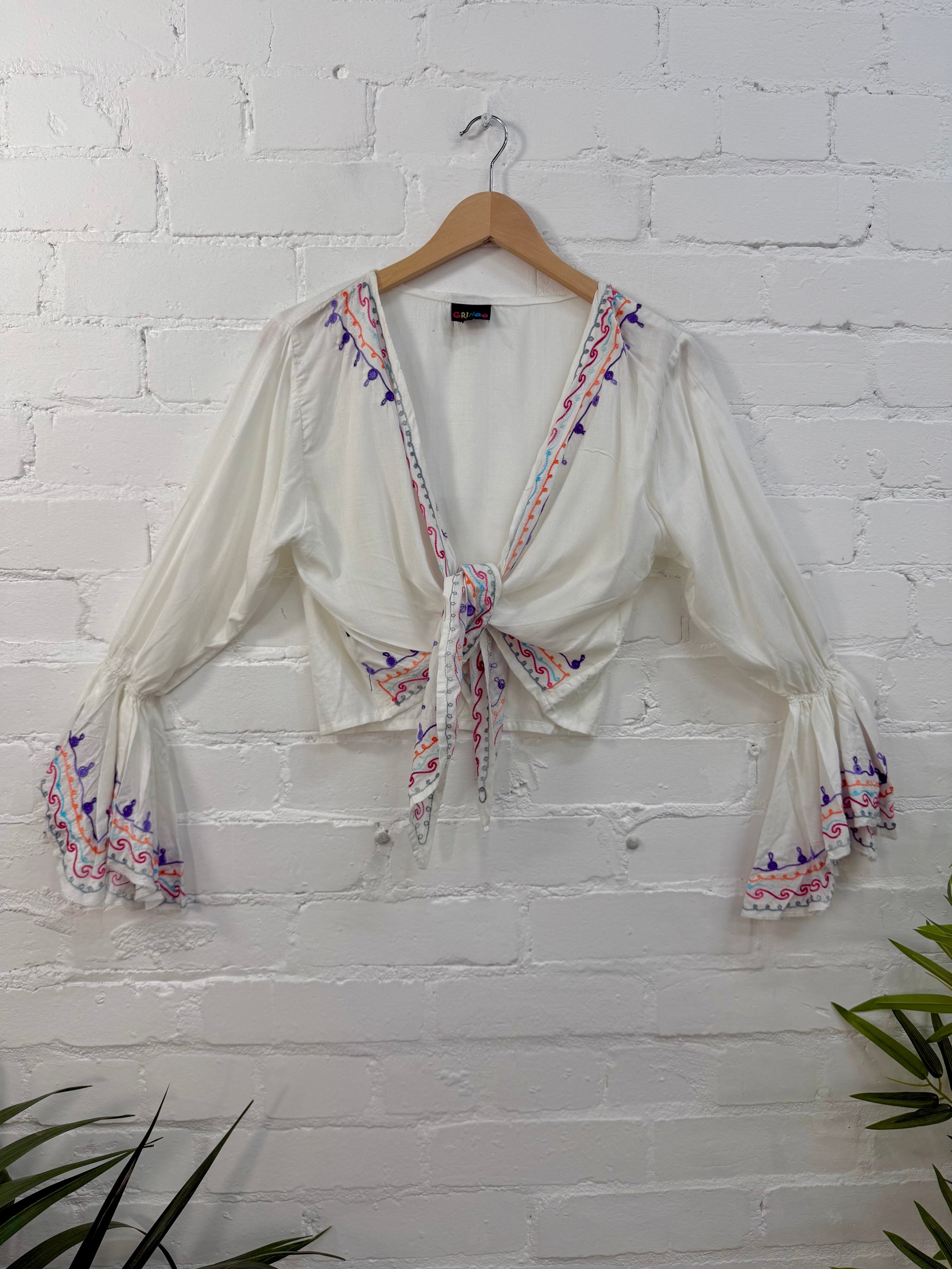 Embroidered Cropped Tie Top